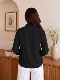 VORA LABEL Women’s Black Crepe Bow-Tie Neck Blouse