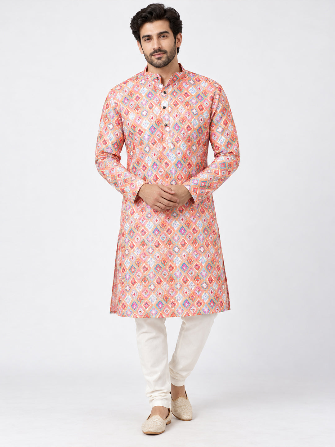 VORA LABEL Men's Multicolor Printed Pure Cotton Kurta | Full Sleeve Mandarin Collar Traditional Ethnic Wear Main image