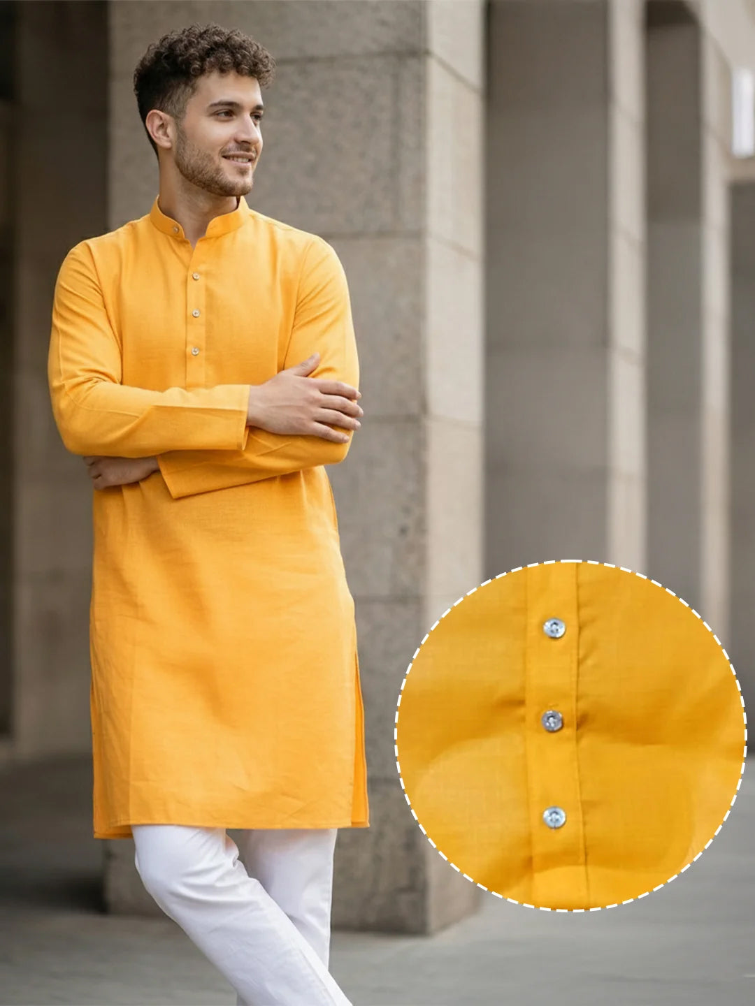 Men's Solid Cotton Blend Kurta | Full Sleeve Mandarin Collar Traditional Kurta | VORA LABEL Secondary image