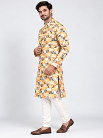 VORA LABEL Men's Premium Pure Cotton Multicolor Printed Kurta | Traditional Ethnic Wear for Men