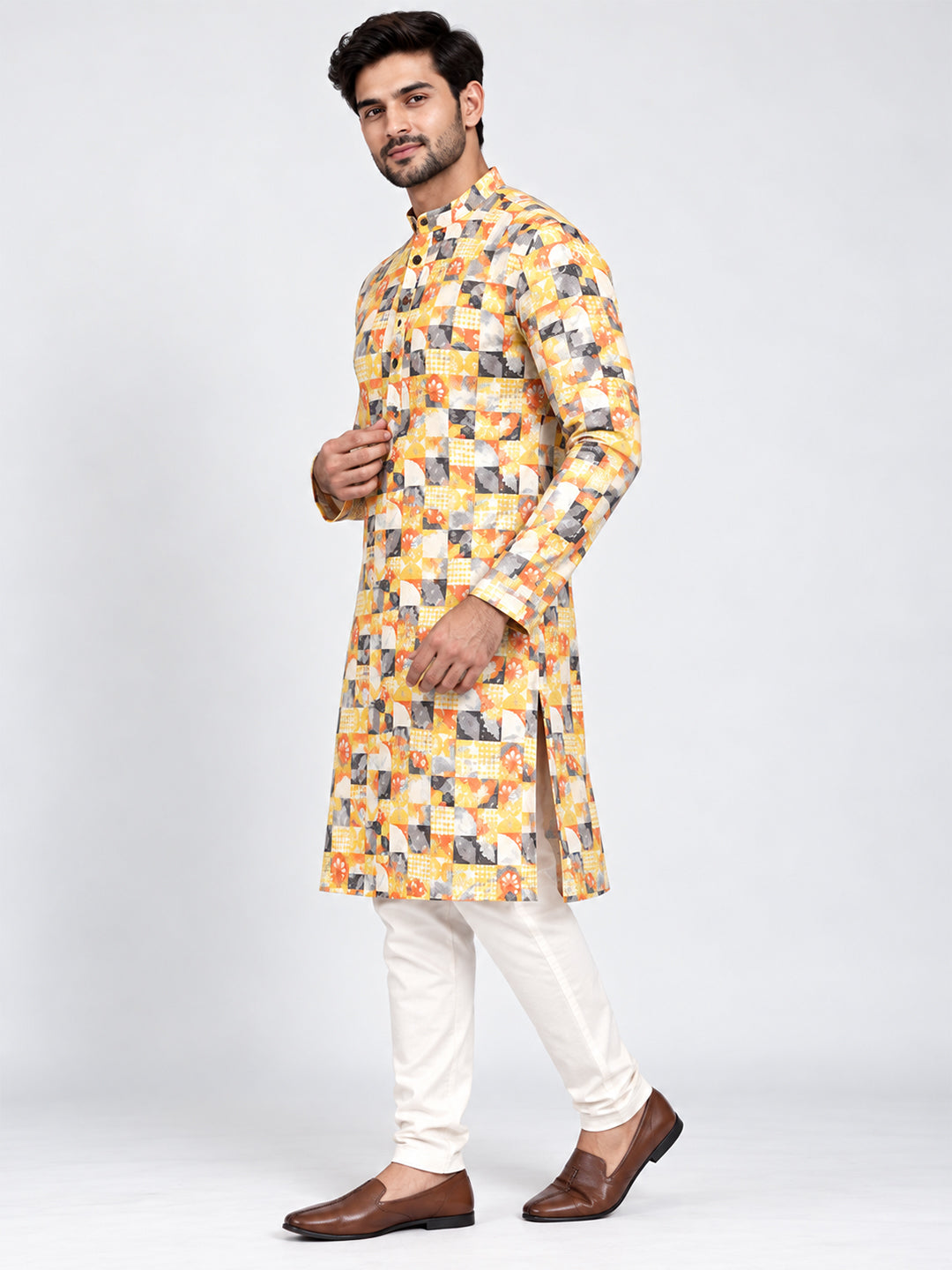 VORA LABEL Men's Premium Pure Cotton Multicolor Printed Kurta | Traditional Ethnic Wear for Men
