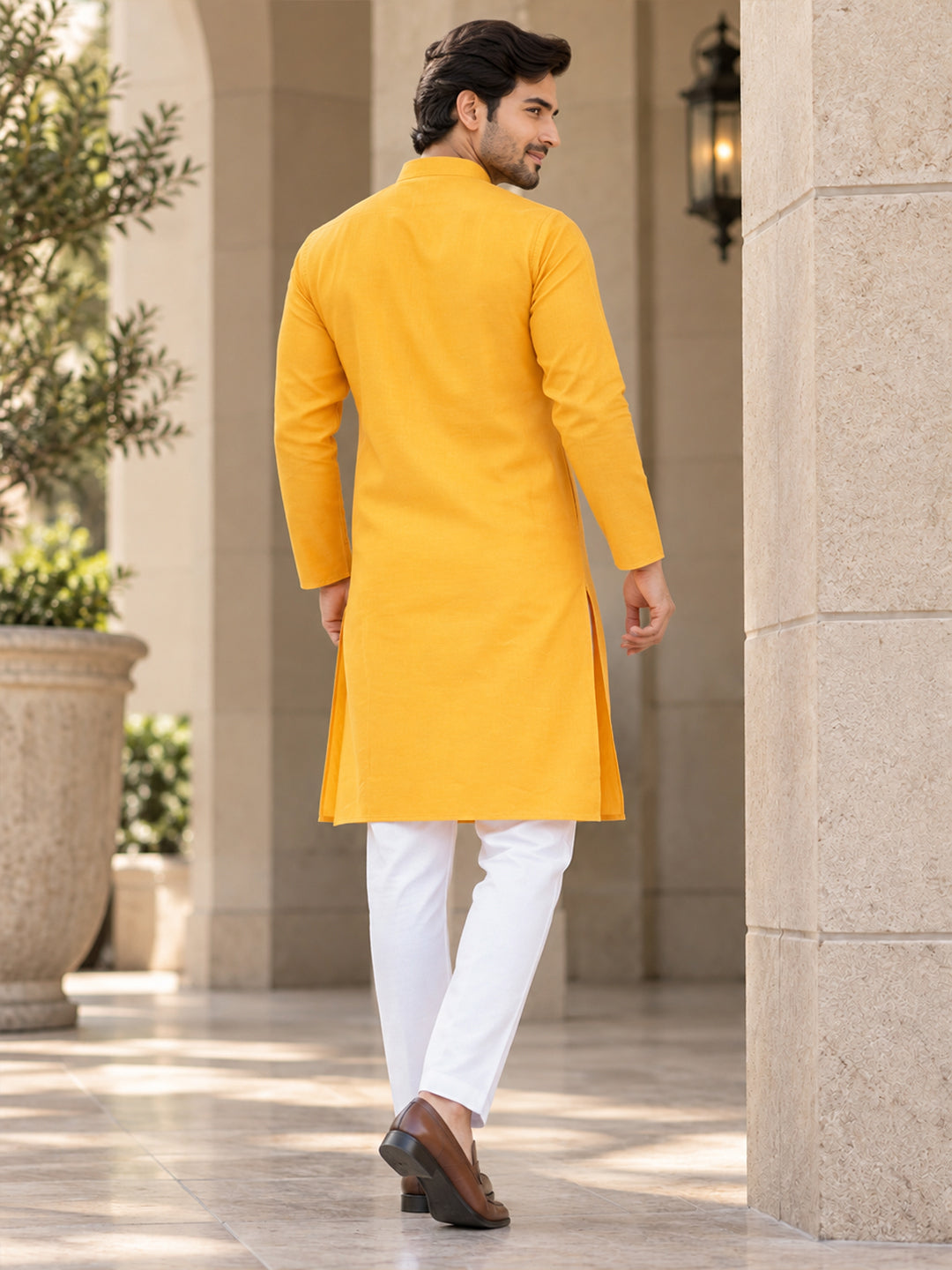 Men's Solid Cotton Blend Kurta | Full Sleeve Mandarin Collar Traditional Kurta | VORA LABEL