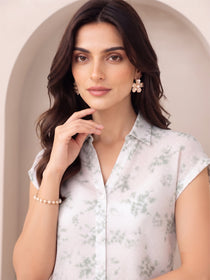 VORA LABEL Women Viscose Rayon Floral Printed Regular Fit Short Sleeve Shirt - White