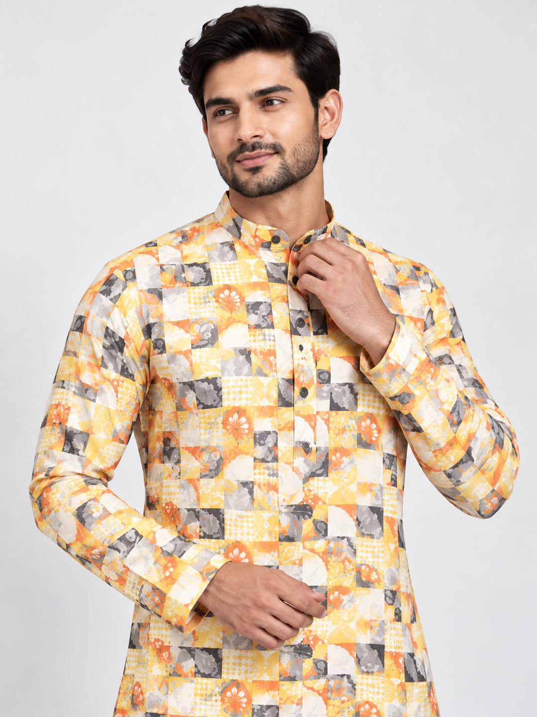 VORA LABEL Men's Premium Pure Cotton Multicolor Printed Kurta | Traditional Ethnic Wear for Men