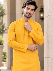 Men's Solid Cotton Blend Kurta | Full Sleeve Mandarin Collar Traditional Kurta | VORA LABEL