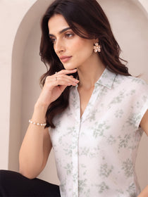 VORA LABEL Women Viscose Rayon Floral Printed Regular Fit Short Sleeve Shirt - White
