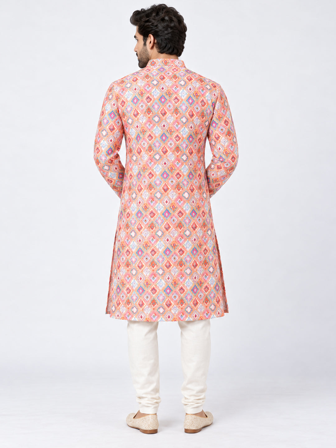 VORA LABEL Men's Multicolor Printed Pure Cotton Kurta | Full Sleeve Mandarin Collar Traditional Ethnic Wear Secondary image