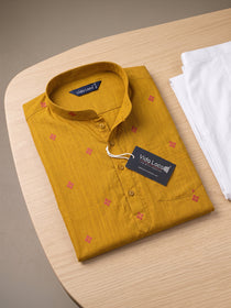 VORA LABEL Men Cotton Printed Regular Fit Long Kurta - Yellow