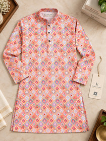 VORA LABEL Men's Multicolor Printed Pure Cotton Kurta | Full Sleeve Mandarin Collar Traditional Ethnic Wear