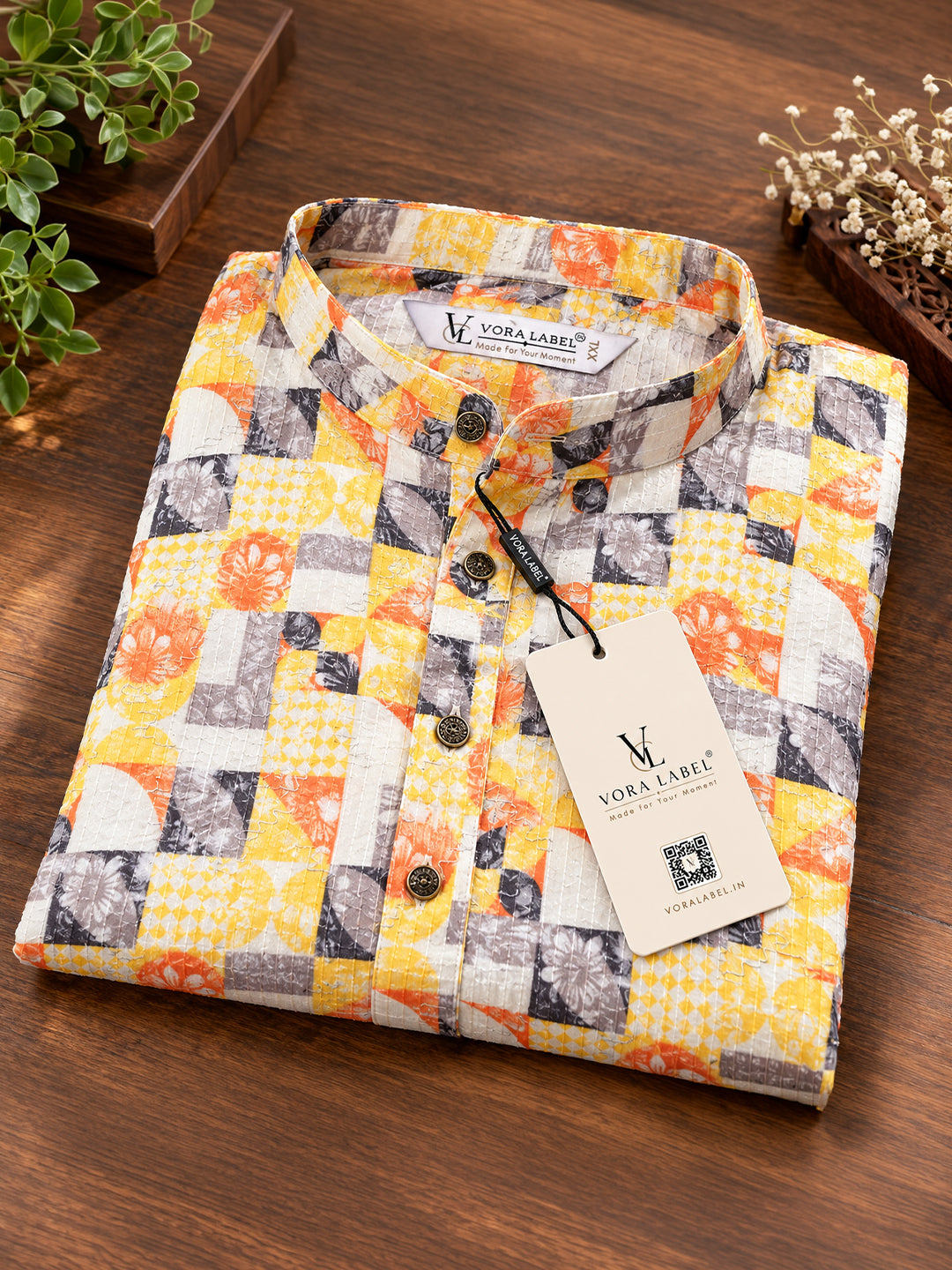 VORA LABEL Men's Premium Pure Cotton Multicolor Printed Kurta | Traditional Ethnic Wear for Men