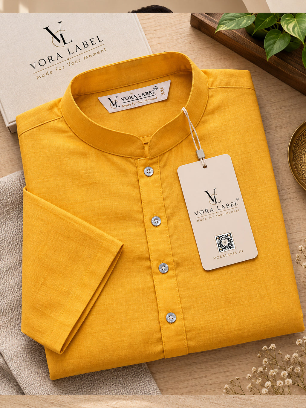 Men's Solid Cotton Blend Kurta | Full Sleeve Mandarin Collar Traditional Kurta | VORA LABEL