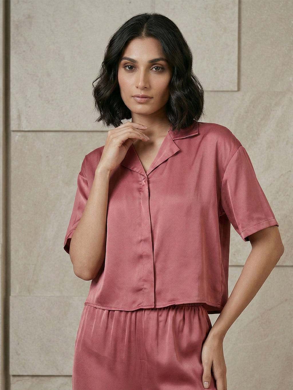 VORA LABEL Women Linen Solid Relaxed Fit Night Suit Set - Maroon