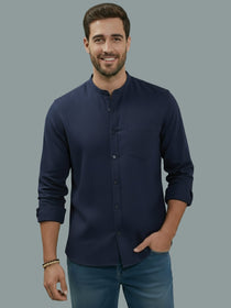 VORA LABEL Men Cotton Regular Fit Mandarin Collar Casual Shirt - Pink