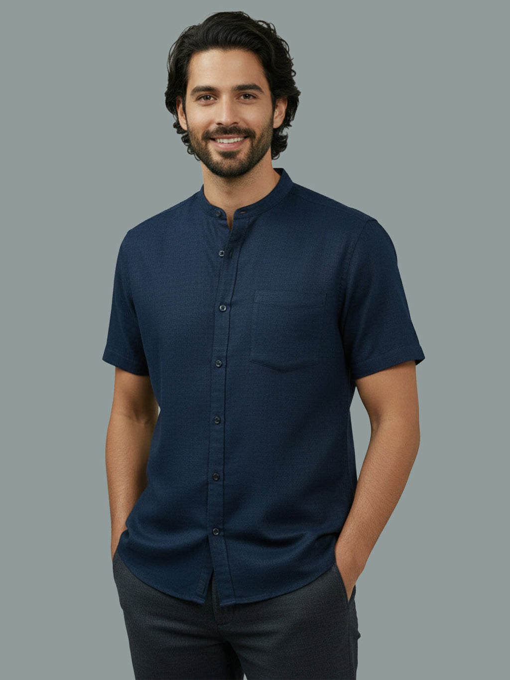 VORA LABEL Men Cotton Regular Fit Mandarin Collar Casual Shirt - White