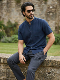 VORA LABEL Men Cotton Regular Fit Mandarin Collar Casual Shirt - White