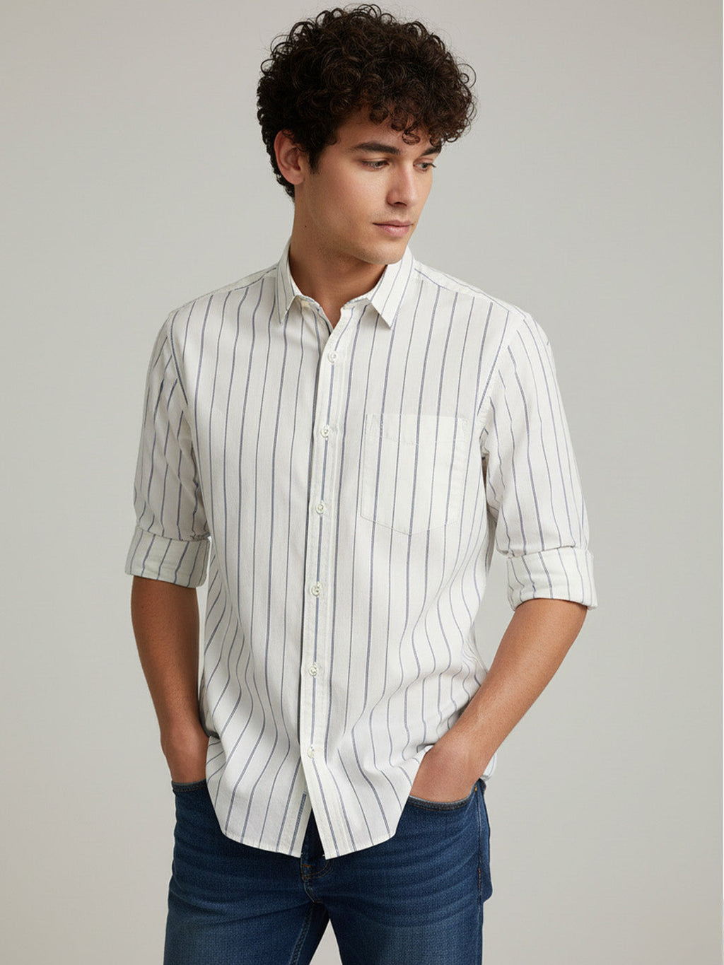 VORA LABEL Men Cotton Striped Regular Fit Casual Shirt - Navy Blue