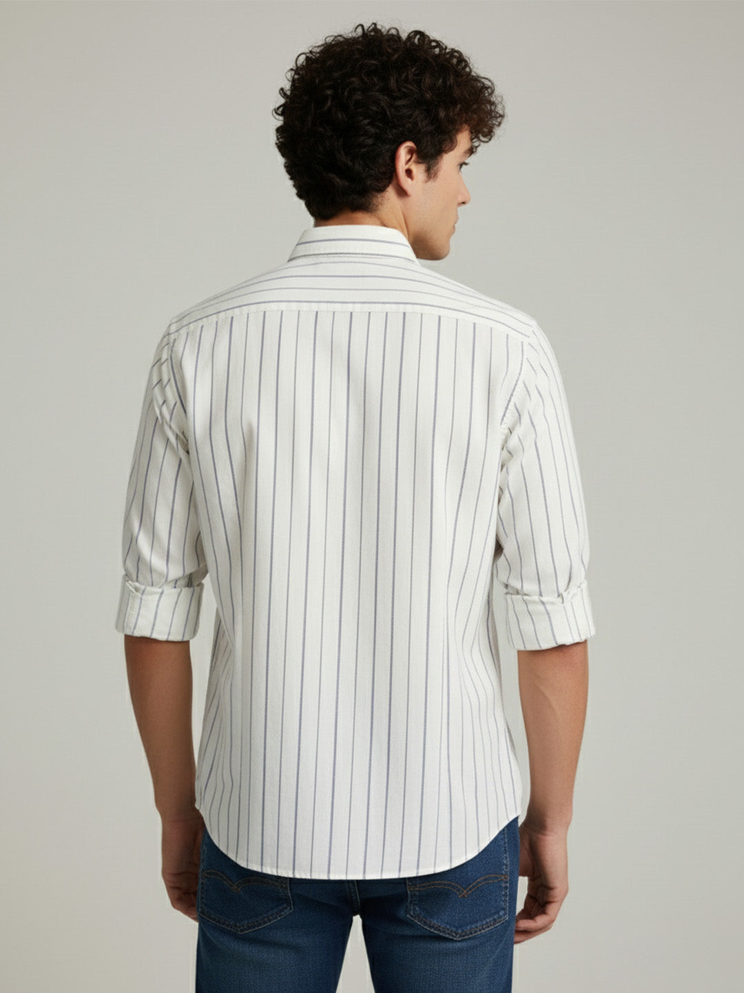VORA LABEL Men Cotton Striped Regular Fit Casual Shirt - Navy Blue Secondary image