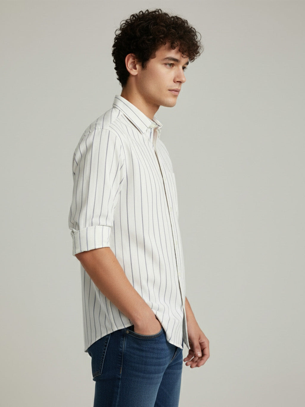 VORA LABEL Men Cotton Striped Regular Fit Casual Shirt - Navy Blue