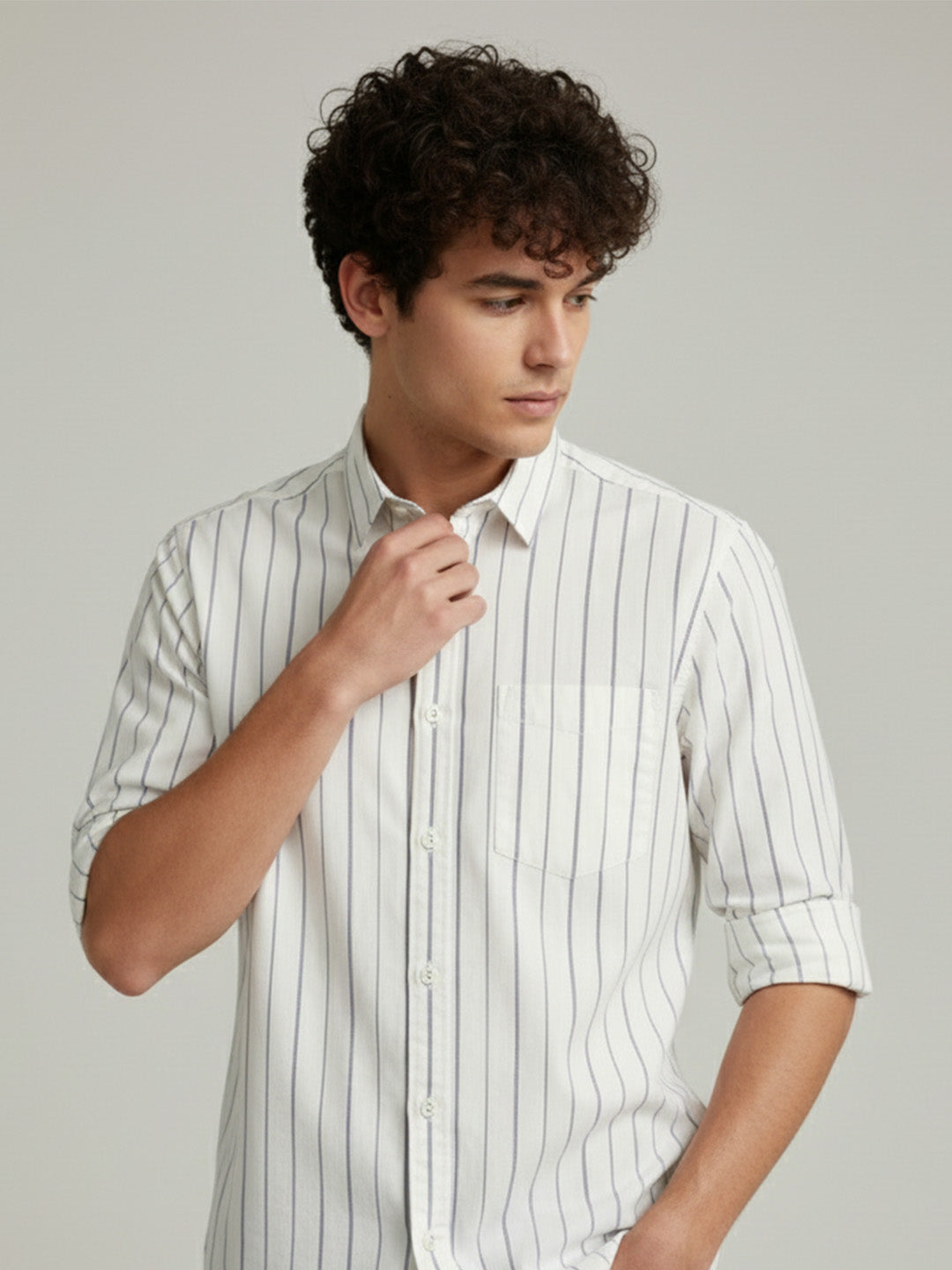 VORA LABEL Men Cotton Striped Regular Fit Casual Shirt - Navy Blue