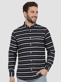 VORA LABEL Men Cotton Striped Spread Collar Short Kurta - Navy Blue