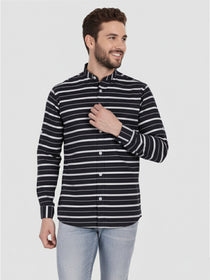 VORA LABEL Men Cotton Striped Spread Collar Short Kurta - Navy Blue