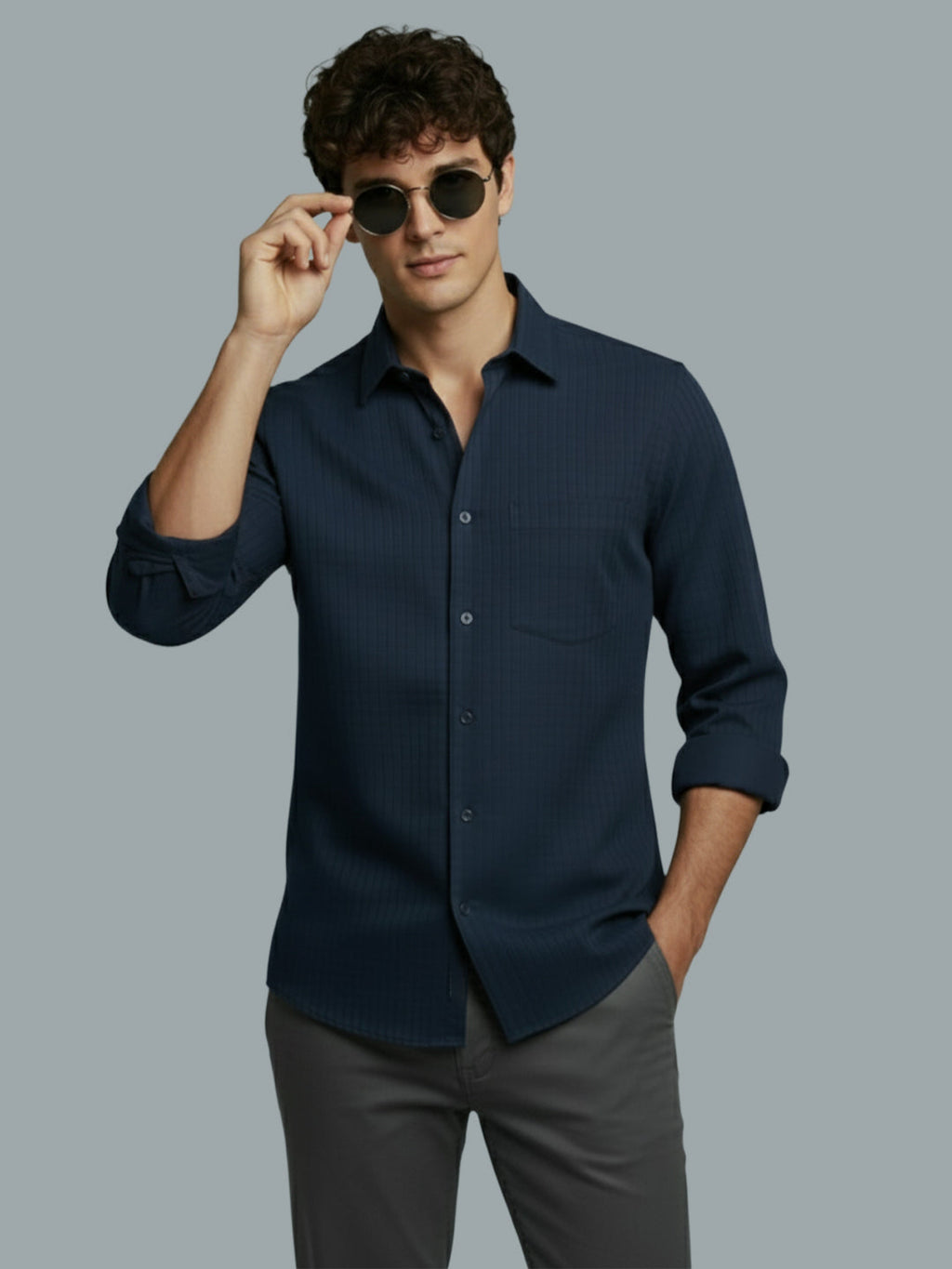 VORA LABEL Men Cotton Solid Regular Fit Spread Collar Casual Shirt - Black