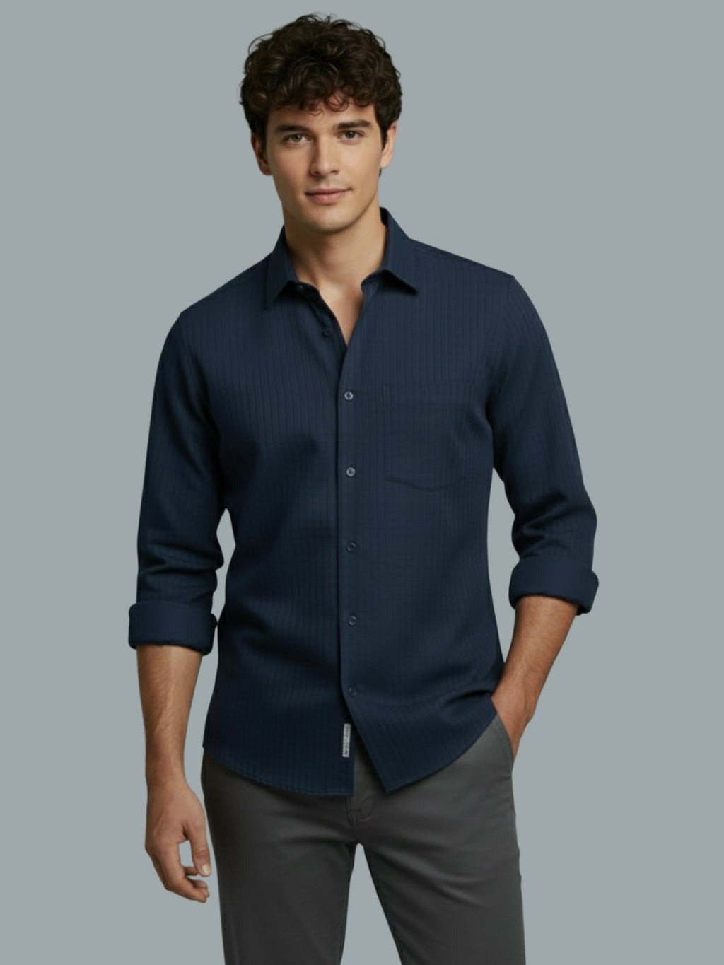 VORA LABEL Men Cotton Solid Regular Fit Spread Collar Casual Shirt - Black
