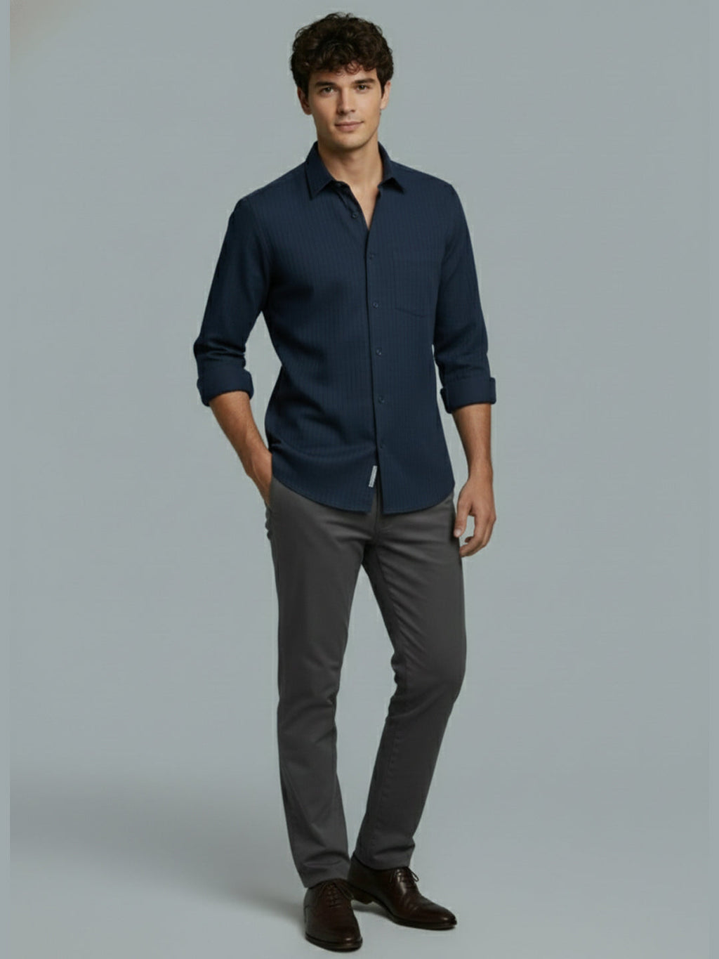 VORA LABEL Men Cotton Solid Regular Fit Spread Collar Casual Shirt - Black