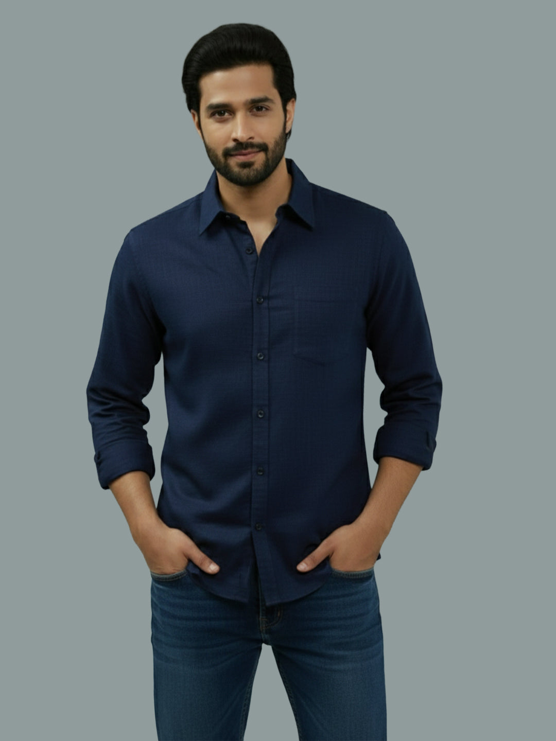 VORA LABEL Men Cotton Regular Fit Spread Collar Casual Shirt - Green
