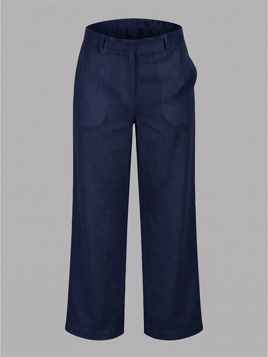 VORA LABEL Women Linen Solid Full Length Wide-Leg Trousers - Navy Blue