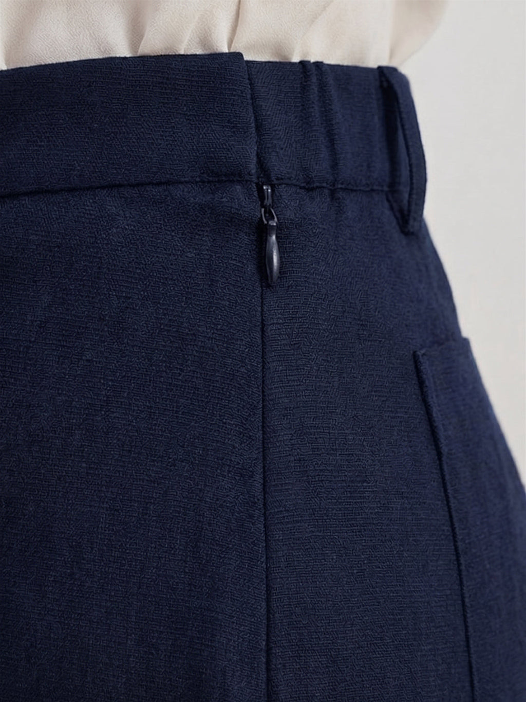 VORA LABEL Women Linen Solid Full Length Wide-Leg Trousers - Navy Blue