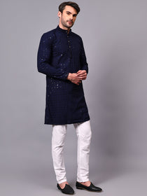 VORA LABEL Men Rayon Schiffli Chikankari Floral Printed Long Kurta Set - Pista