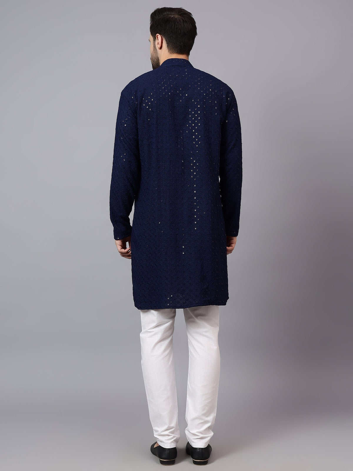 VORA LABEL Men Rayon Schiffli Chikankari Embroidered Long Kurta Set - Red