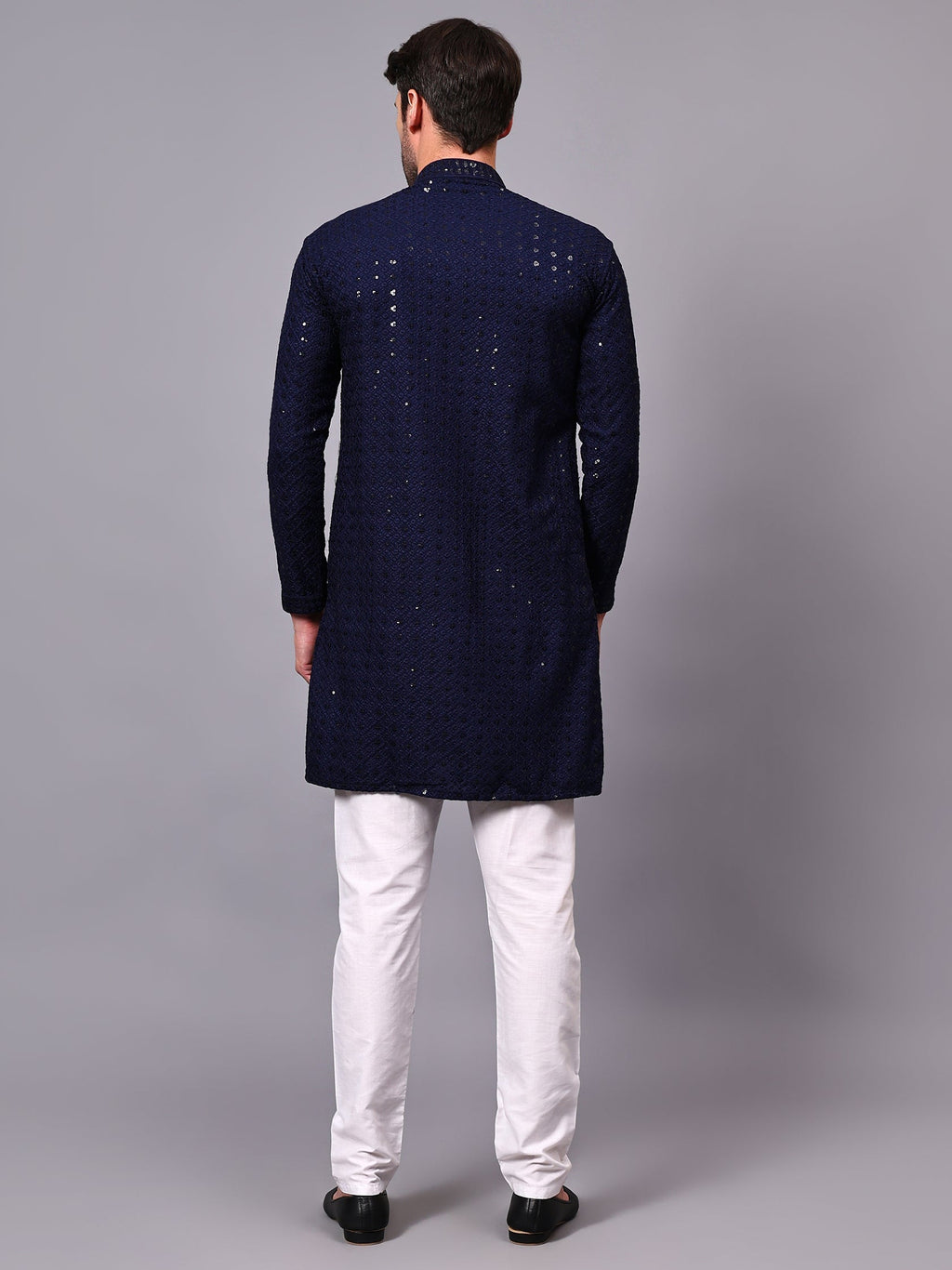 VORA LABEL Men Rayon Schiffli Chikankari Floral Printed Long Kurta Set - Pista