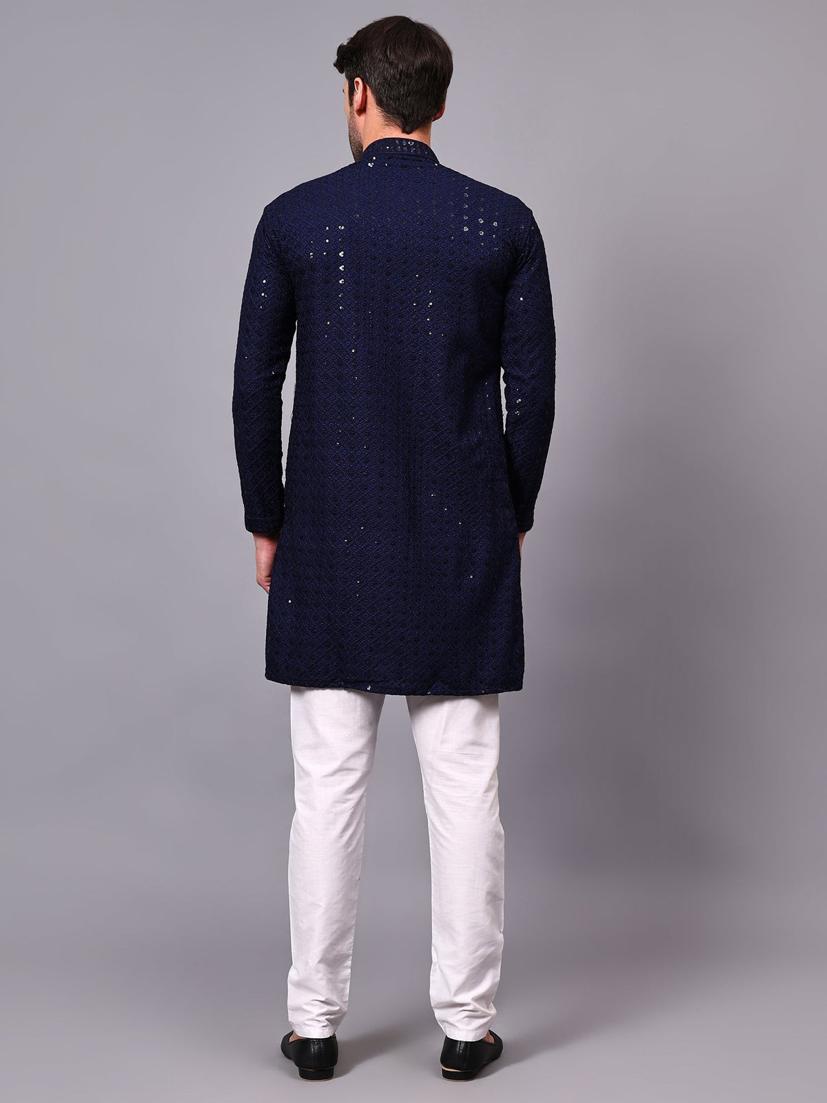 VORA LABEL Men Rayon Schiffli Chikankari Floral Printed Long Kurta Set - Pista