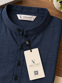 VORA LABEL Men’s Cotton Blend Solid Kurta | Mandarin Collar Full Sleeve Kurta | Casual & Festive Wear