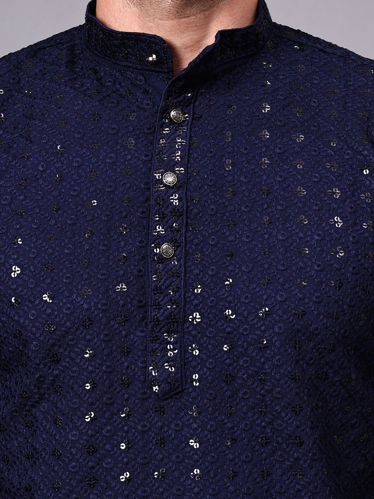 VORA LABEL Men Rayon Schiffli Chikankari Floral Printed Long Kurta Set - Pista