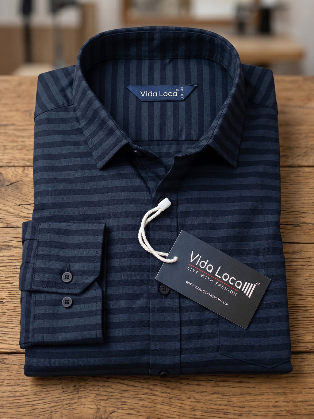 VORA LABEL Men Denim Striped Slim Fit Casual Shirt - Black
