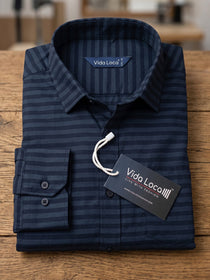 VORA LABEL Men Denim Striped Slim Fit Casual Shirt - Black