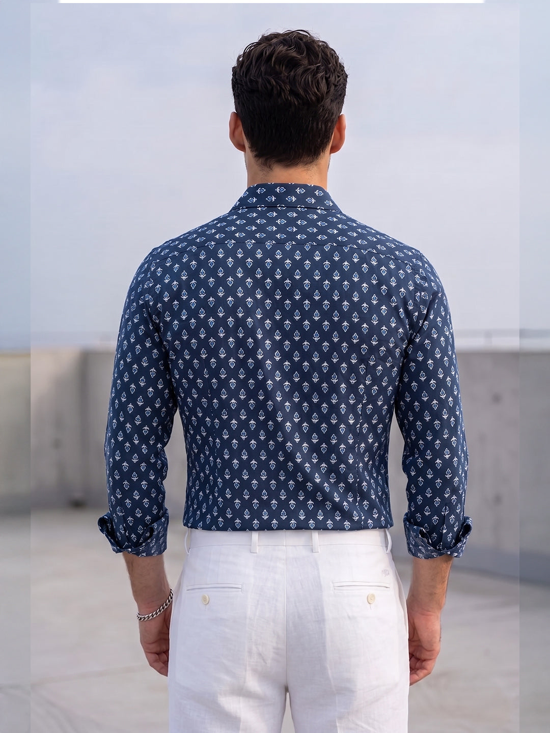 VORA LABEL Men Cotton Printed Regular Fit Spread Collar Casual Shirt - Navy Blue Secondary image