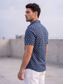 VORA LABEL Men Cotton Printed Regular Fit Casual Shirt - Navy Blue