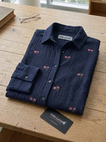 VORA LABEL Women Denim Floral Printed Embroidered Shirt - Black