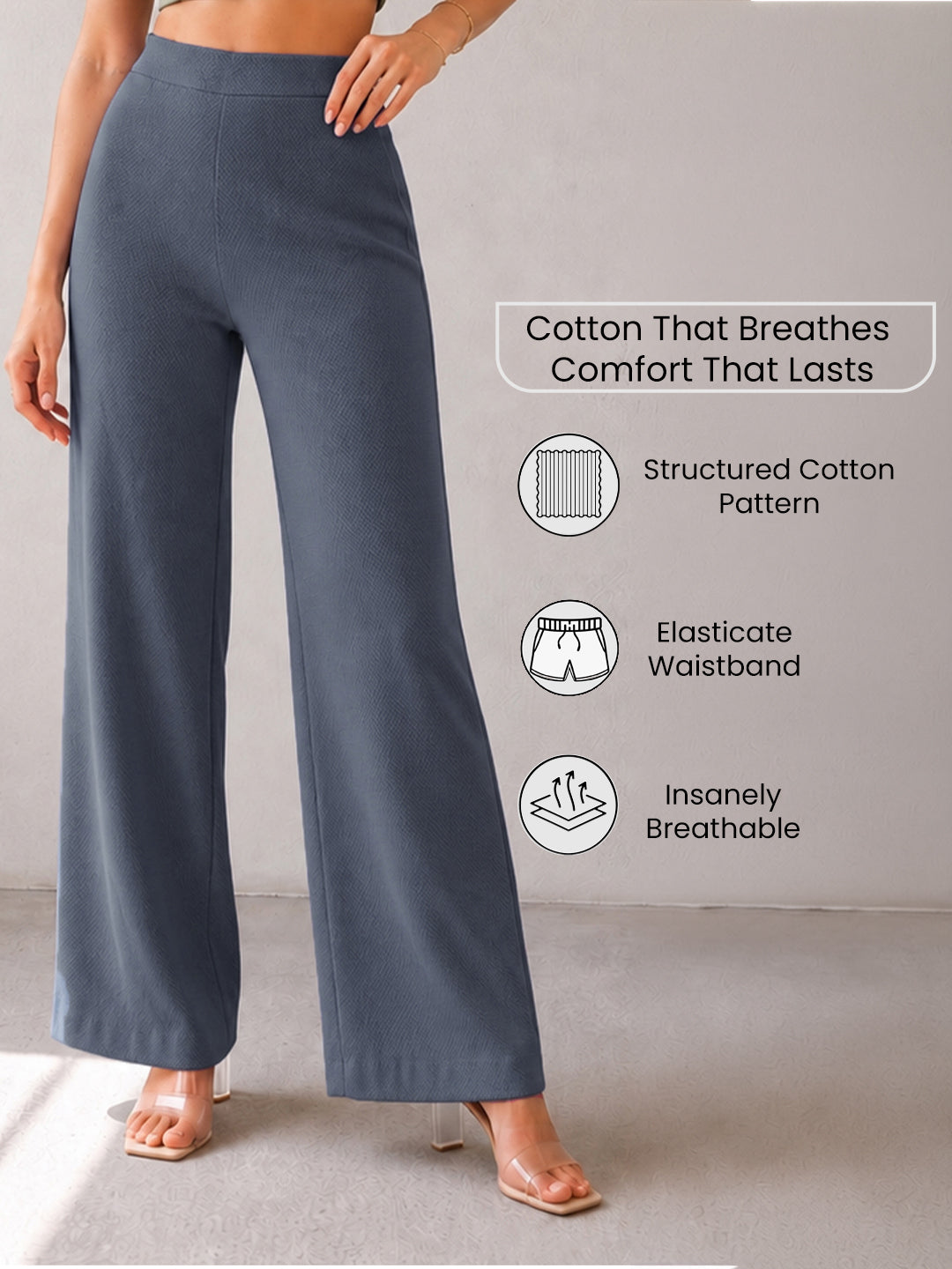 VORA LABEL Women Cotton Solid Relaxed Fit Palazzo Pants - Cream