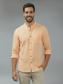 VORA LABEL Men Cotton Regular Fit Mandarin Collar Casual Shirt - Pink