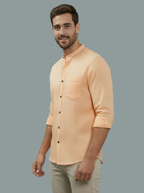 VORA LABEL Men Cotton Regular Fit Mandarin Collar Casual Shirt - Pink