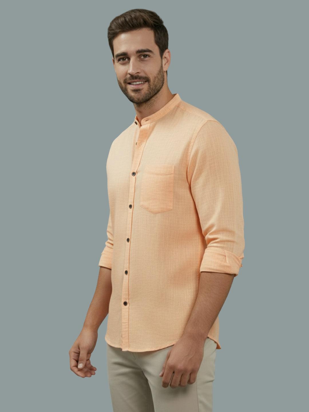 VORA LABEL Men Cotton Regular Fit Mandarin Collar Casual Shirt - Pink