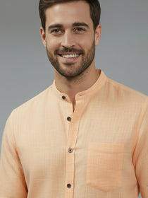 VORA LABEL Men Cotton Regular Fit Mandarin Collar Casual Shirt - Pink