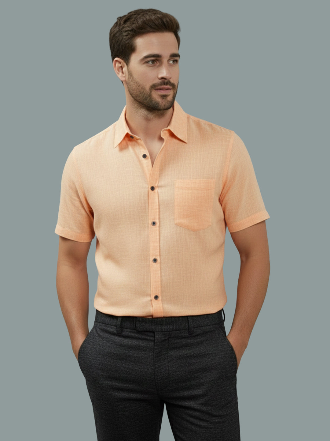 VORA LABEL Men Cotton Regular Fit Spread Collar Casual Shirt - Yellow