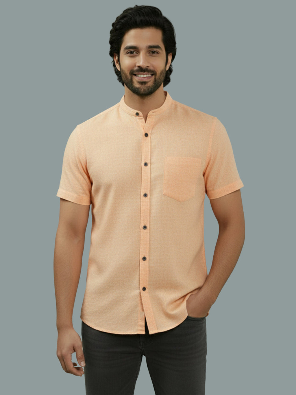 VORA LABEL Men Cotton Regular Fit Mandarin Collar Casual Shirt - White