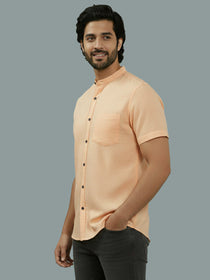 VORA LABEL Men Cotton Regular Fit Mandarin Collar Casual Shirt - White